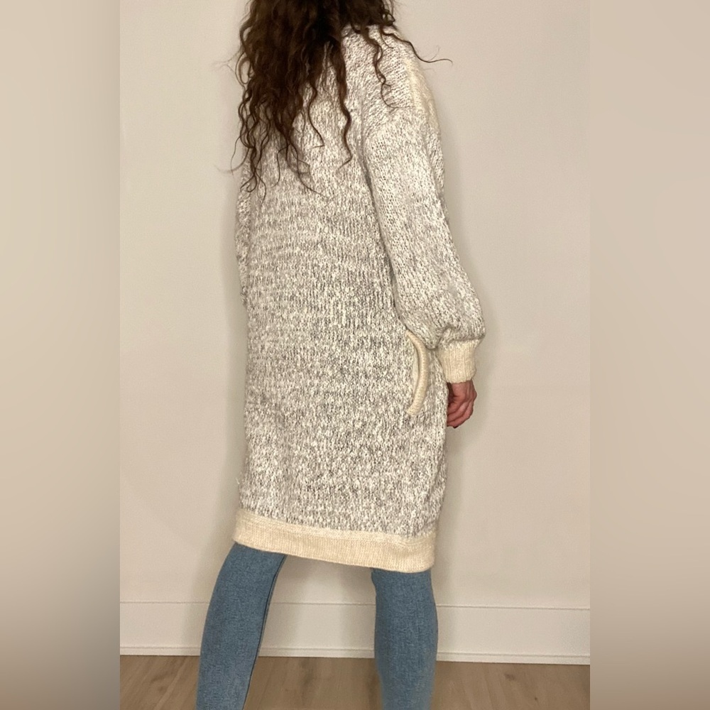 VTG soft mohair cable-knit slouchy cream coloured long duster cardigan sweater - Picture 8 of 12